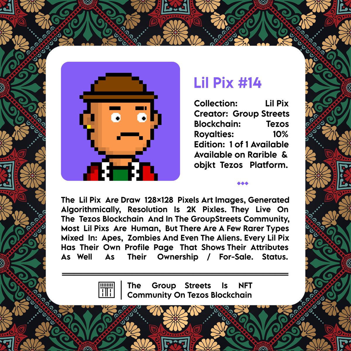 iblckfish's tweet image. Hey
100 #LilPix Dropped
68 Lil Pix Sold Out
---
To Collect Or See Properties Or Attributes, Refer To The Below Links:
Objkt:
objkt.com/collection/lil…
Rarible:
rarible.com/lilpix
---
Community: @groupstreets
---
#GroupStreets #NFT #NFTCommunity #Tezos #Tez #XTZ #CleanNFT