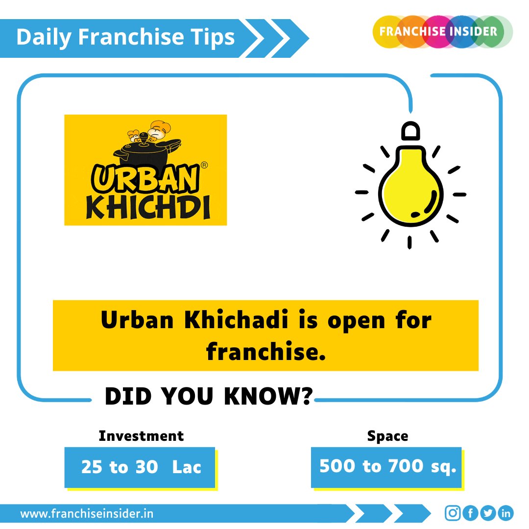 FranchiseInsid5's tweet photo. Franchise Insider: #DailyFranchiseTips
#UrbanKhichadi is open for #franchise. https://t.co/cpplYhjB8T