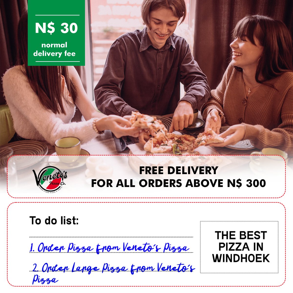 pizza — quite possibly the only perfect food.

Order yours at 061 300 477 or 081 350 5658
