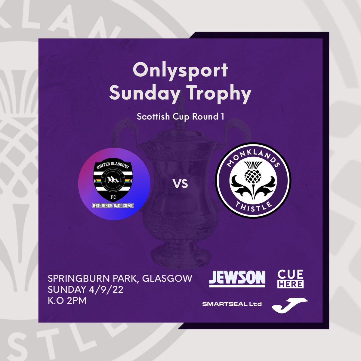 #FixtureFriday

Scottish Cup weekend! We start our campaign on the road, away to United Glasgow.

🗓 Sunday 4/9/22
🏆 OnlySport Sunday Trophy
🆚 <a href="/UnitedGlasgowFC/">United Glasgow FC</a> 
🏟 Springburn Park, Broomfield road G21 3UG
⏰ 2PM Kick Off

#MTFC 🟣⚪️⚫️