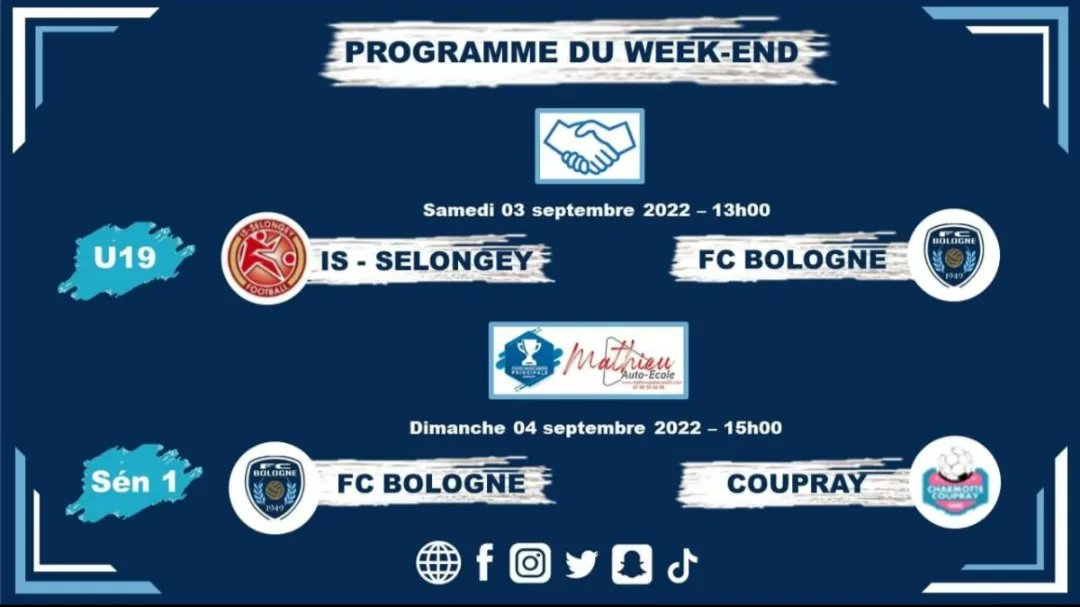 FCBologne's tweet photo. Programme du 3 &amp; 4 septembre 2022 https://t.co/iLgqQJPPMr