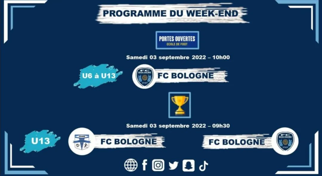 FCBologne's tweet photo. Programme du 3 &amp; 4 septembre 2022 https://t.co/sdv9mtJ2cC
