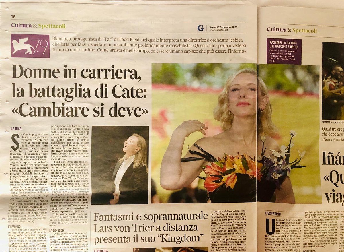 MARICAVICCHIOLO's tweet photo. Other articles on today's Gazzettino… it's always interesting to read Cate !!! #CateBlanchett # Tàr #gilm # Venezia79 👸😘🌹👏💙🇮🇹🔝 https://t.co/50HER4HKHC