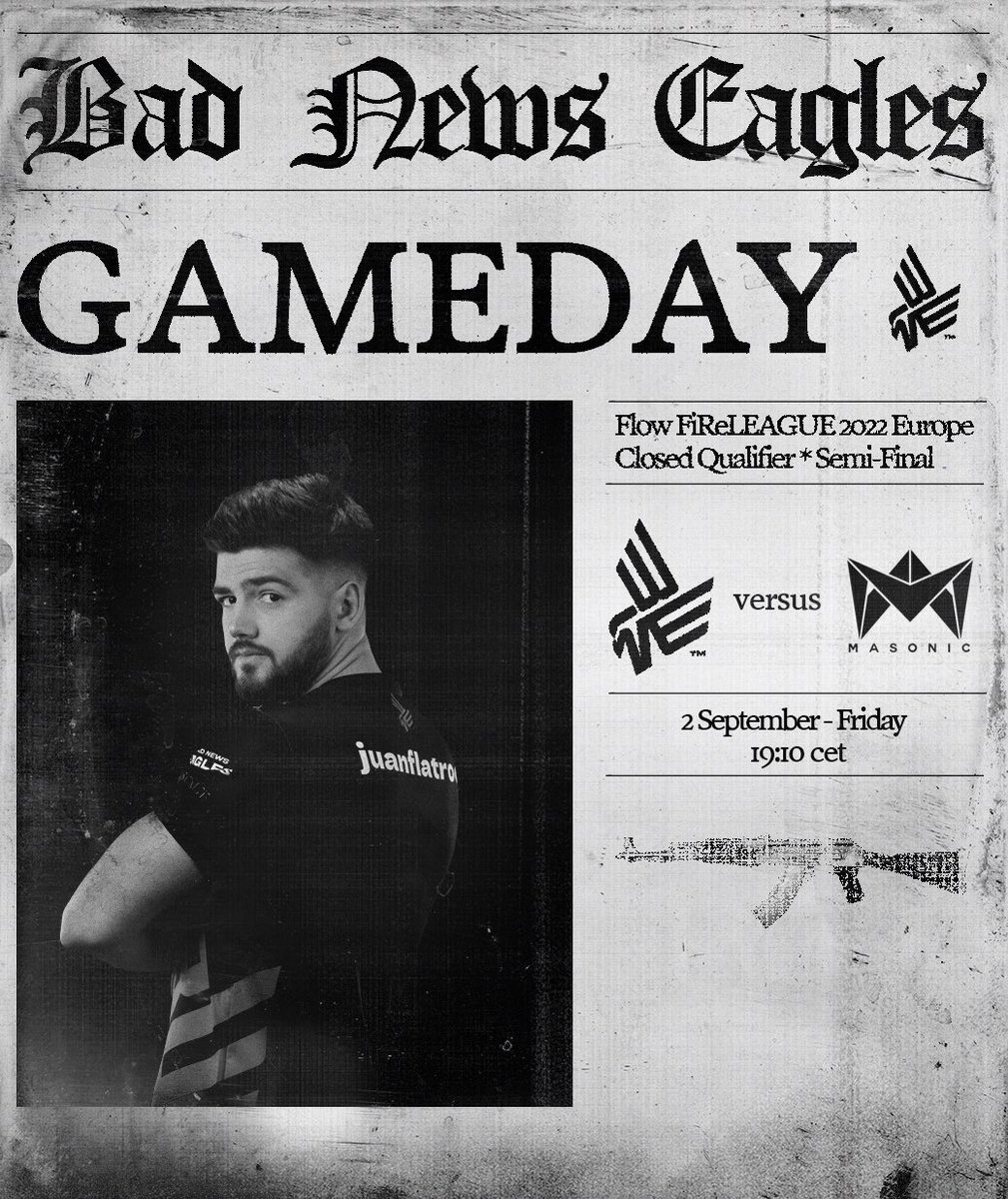 _badnewseagles's tweet photo. Few hours left until we are going to play in the semi-final of @FiReLeagueCSGO. 

🆚@MasonicGG
🗺Bo3
📺https://t.co/KVcf1eFy0P 🇦🇱
📺https://t.co/bTljGx3tyU🇪🇸

#bNE🦅 https://t.co/7eVC2Pdi9S