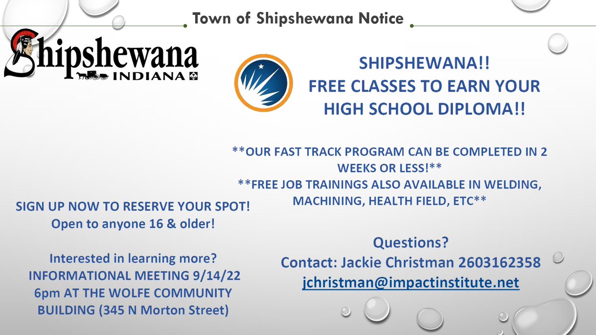 Shipshewana - Free Classes to Earn your High School Diploma.