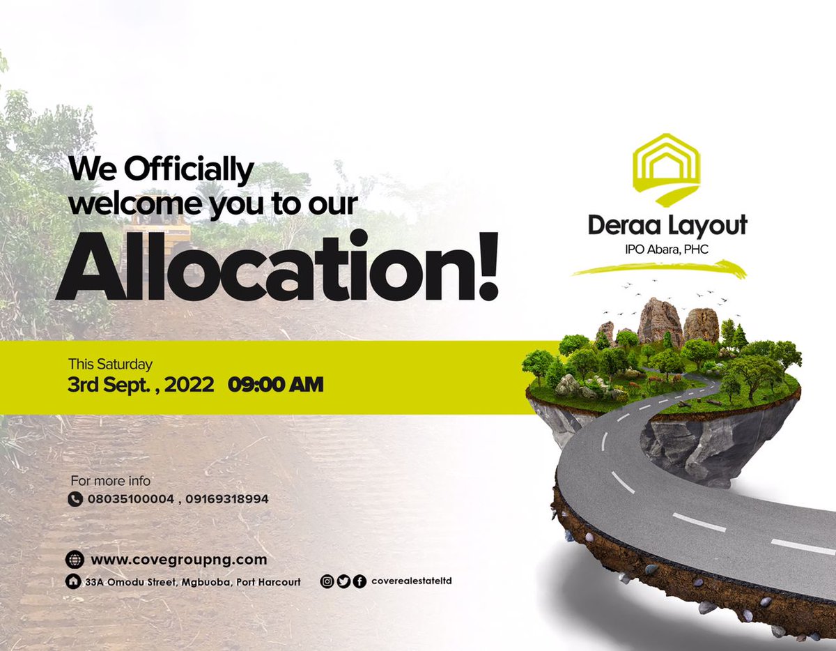 CovegroupNg's tweet photo. Do you long to visit the property you intend to buy? Or celebrate alongside our latest landlords?
   Take this opportunity to do so by accepting an invitation to our allocation ceremony tomorrow.

📞08035100004. 0916931898994
Or Dm Us. 
#Coverealestate #realestatemarket https://t.co/OJiLBQttqG