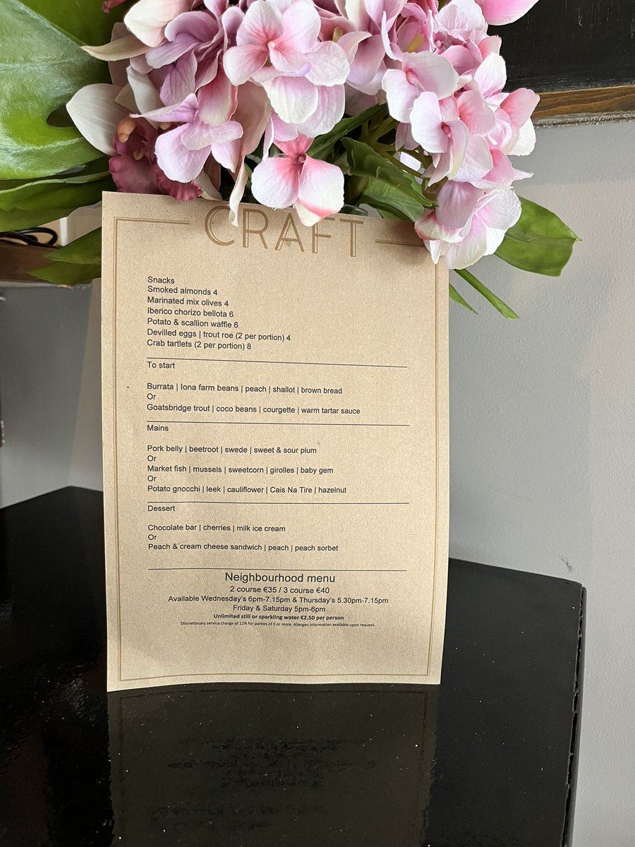 We have some tables available this evening. Neighbourhood menu is back running 5-6pm. 

craftrestaurant.ie/reservations/