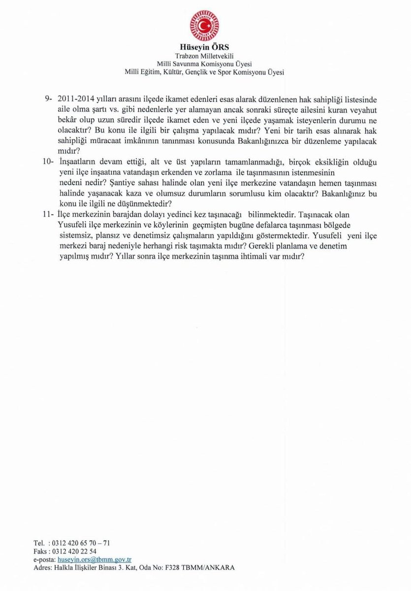 huseyinorsktu's tweet photo. İlçe merkezi yedinci kez taşınacak olan Artvin'in Yusufeli ilçesine yaptığımız ziyaret sonrası tespit ettiğimiz sorunlara ilişkin Çevre, Şehircilik ve İklim Değişikliği Bakanlığı ile Tarım ve Orman Bakanlığı'na önergelerimizi verdik.

Konunun takipçisi olacağız. https://t.co/V4OpzoGkiB