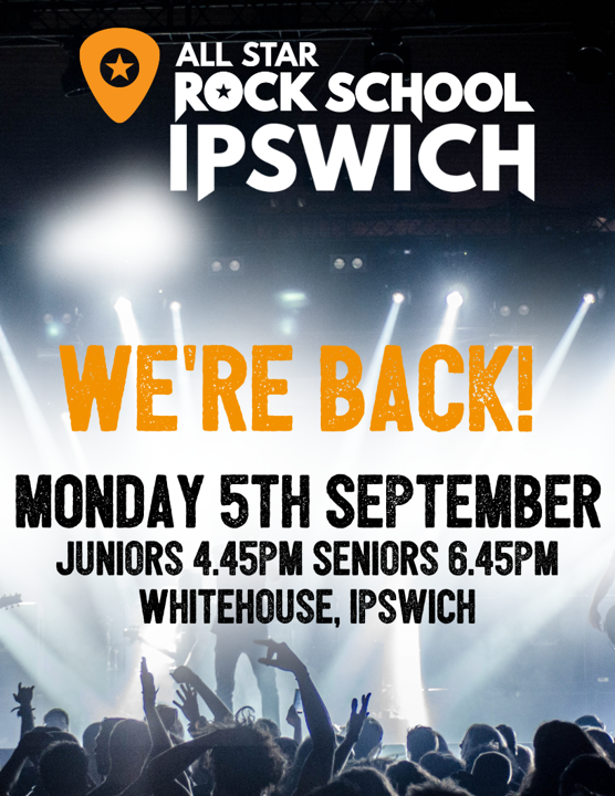 allstarrocksch's tweet photo. All Star Rock School is back in Ipswich on Monday 5th September at Whitehouse for students of all ages and abilities to learn and perform instruments from professional musicians. We look forward to seeing you. #ipswich #suffolk #rockschool https://t.co/IgslfvVXS1
