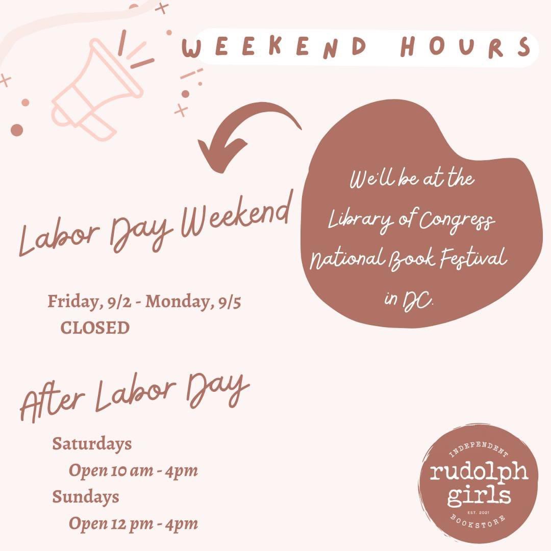therudolphgirls's tweet image. Starting today we&apos;ll be closed for Labor Day weekend. We&apos;ll post some of the bookish fun we&apos;re having here, and if you didn&apos;t receive our September newsletter yesterday, head to our website to check it out!❤️📚
rudolphgirls.com
#MyBookstore #indiebookstore #weekendisbooked