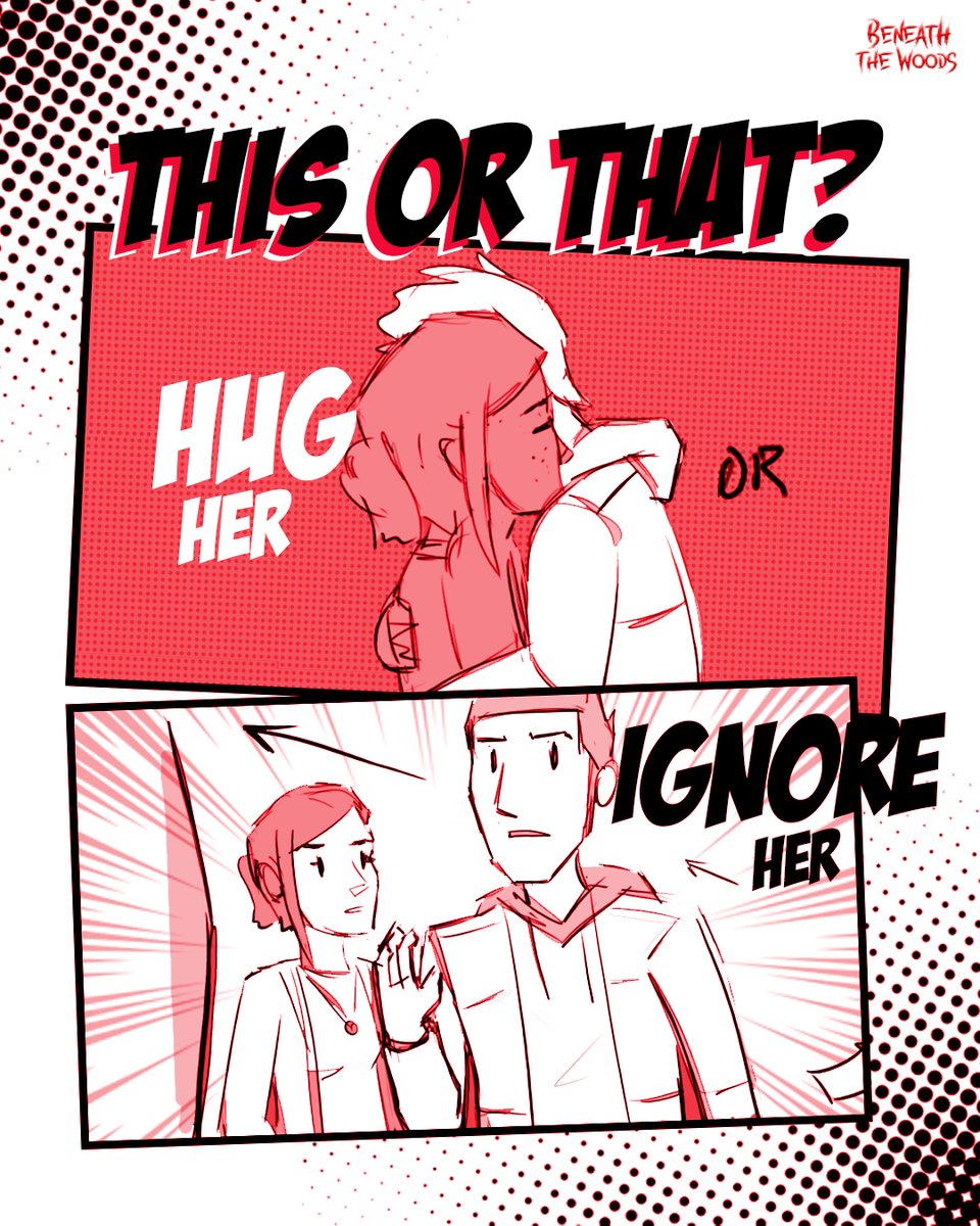 #BeneathTheWoodsGame presents players with choices. In this scene, Davis, overwhelmed with news of his missing sister, runs into Annie. Would you stop for a chat or charge on with your search?
#IndieGameDev #indiegame #indiegamer #indiegaming #indiegamedeveloper #indiegamestudio