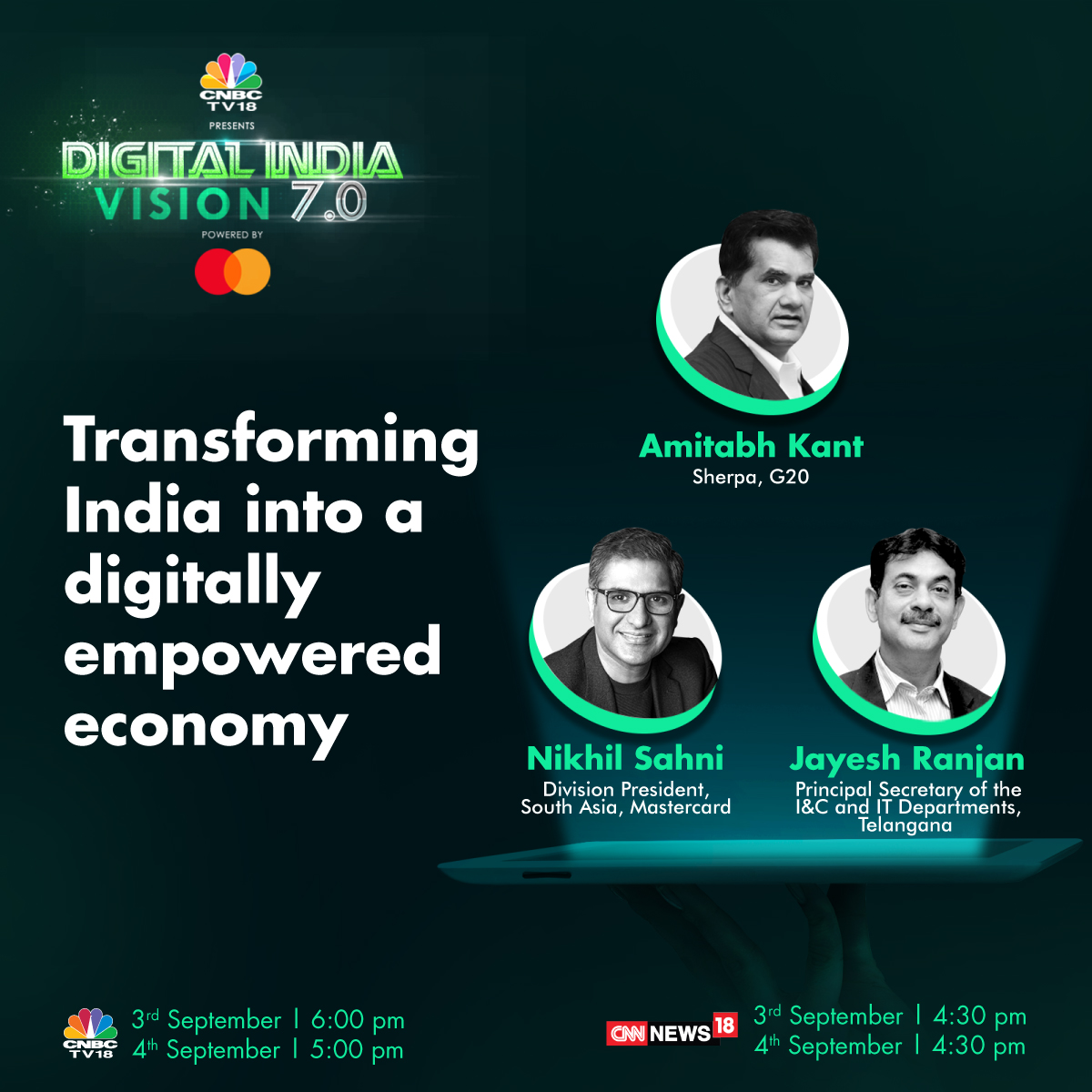 CNBCTV18News's tweet photo. Catch @amitabhk87, @jayesh_ranjan & @nikhilsahni_ discuss the importance of a digitally empowered economy.
@mastercardindia @Reematendulkar @_ritusingh @AshmitTejKumar #digitalindia #MakeIndiaDigital #mastercard https://t.co/IfQ98kEOWT