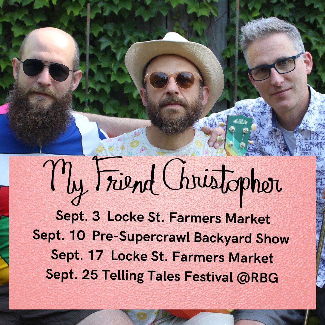 September is booked! Lots of opportunities to come see MFC and Handsome Friends in beautiful outdoor settings!