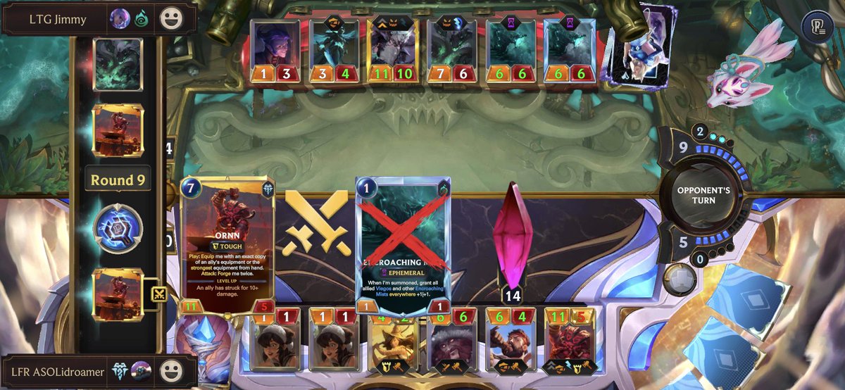 LFRASOLIDroamer's tweet photo. @RubinZoo I found two bugs: 1rst Ornn struck a mist for 10 but didn’t level 
2nd: using sharetesis on jax’s light of Icathia after he leveled left him with QA but no overwhelm, shouldn’t he keep it? 

If anyone knows other rioters I can tag I would be glad to know! https://t.co/3yItWNjOqd
