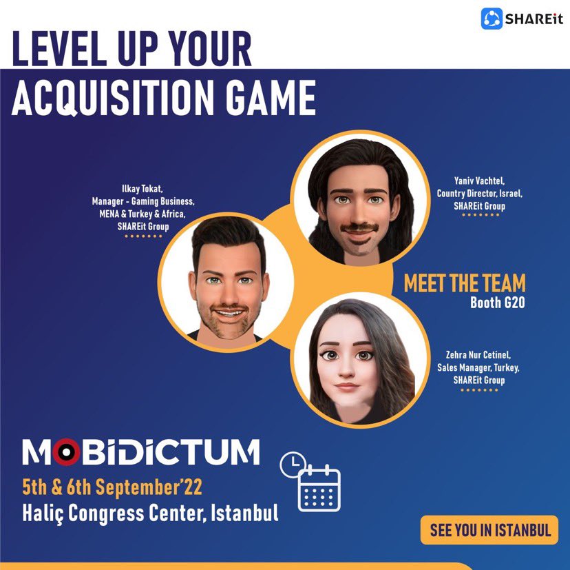 SHAREitBusiness's tweet photo. We are coming to Istanbul!

Our team can't wait to meet you at the Mobidictum Business Conference on September 5-6! Drop by our booth (G20) to discover how SHAREit’s unique P2P powered advertising solutions can unlock continued user growth and monetization for your mobile game. https://t.co/FNyR0TG6Ne