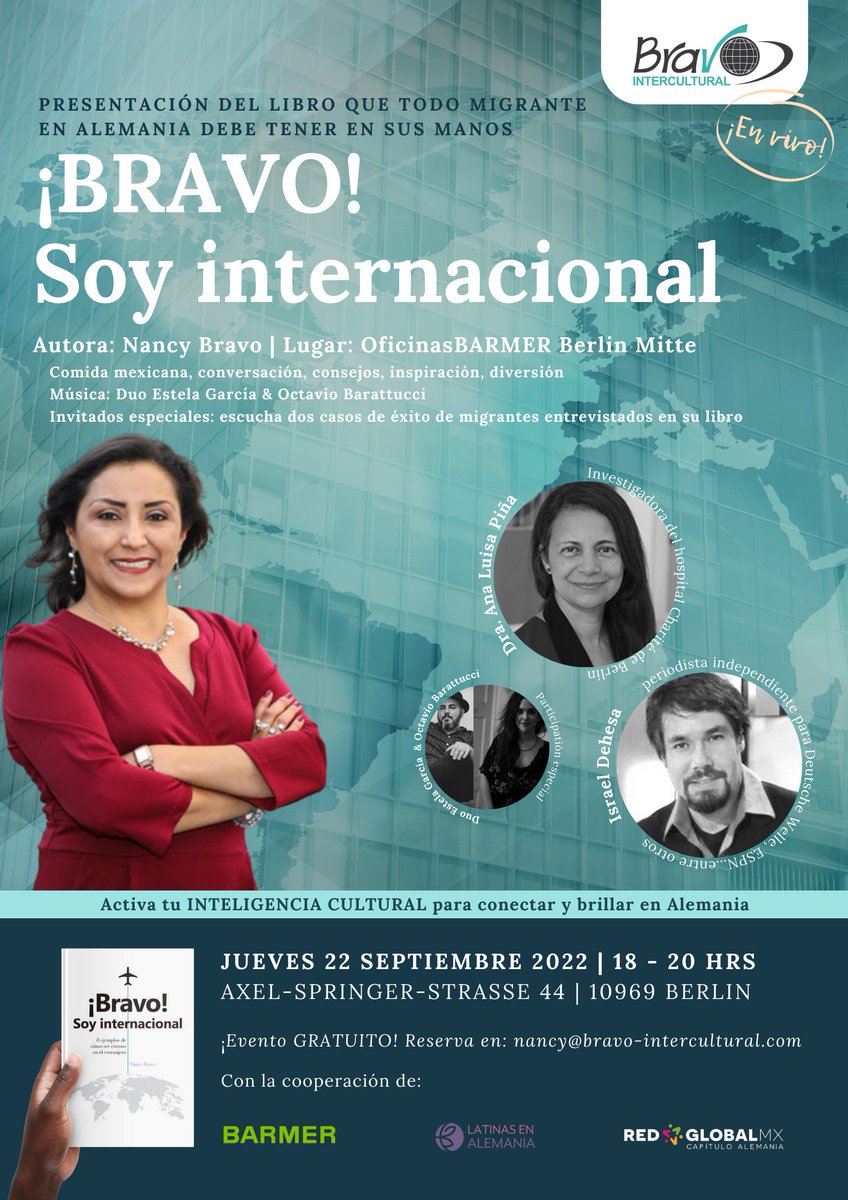 Te esperamos
¡BRAVO! Soy internacional- el libro que todo MIGRANTE debe tener en sus manos.
Activa tu INTELIGENCIA CULTURAL para conectar en el mundo global