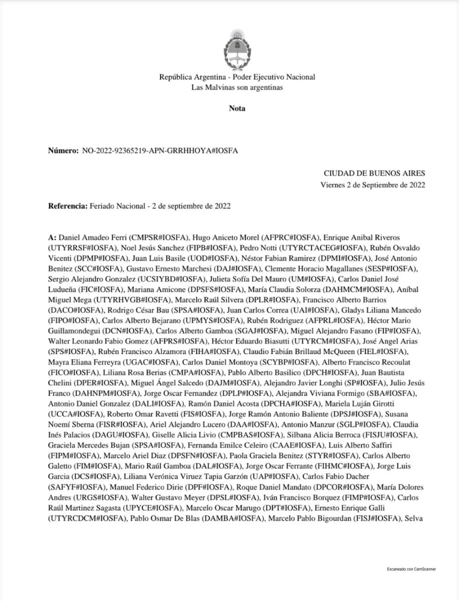 OficialPecifa's tweet photo. 📢PECIFA NACIONAL 

👉🏻Adjuntamos la nota del gerente de recursos humanos, organización y afiliación IOSFA, mediante la cual informa el cese de actividades en las distintas dependendencias durante el día de hoy.

🤝🏻La unión es el camino https://t.co/QXL9TZgwZ2