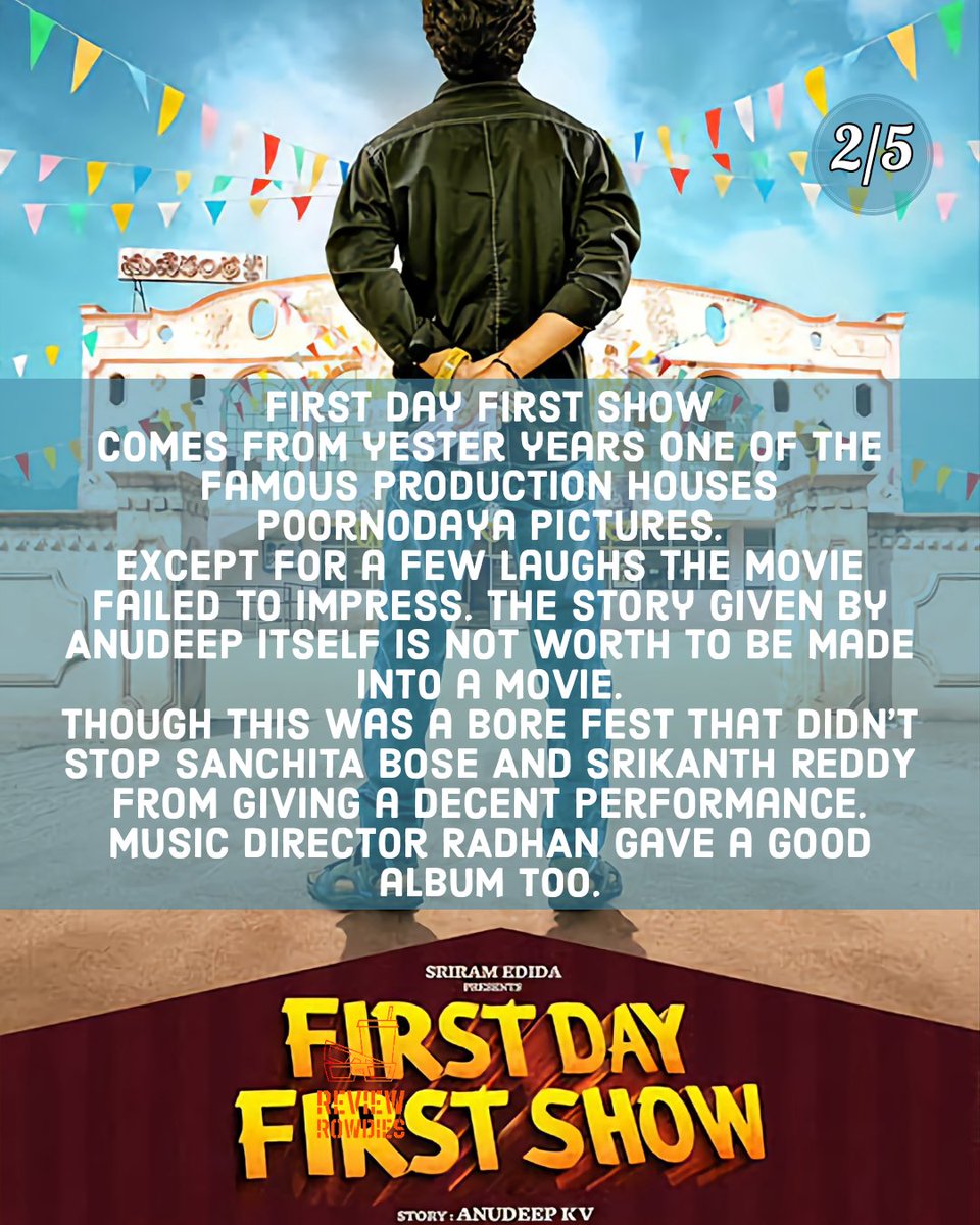 review_rowdies's tweet photo. #FirstDayFirstShow
#FirstDayFirstShowreview 👇
@Im_Srikanth_R @SanchitaBashu24 @Wamceee @anudeepfilm @EdidaSrija @PoornodayaFilms @MitravindaFilms @SrijaEnt https://t.co/73YOeSosI0