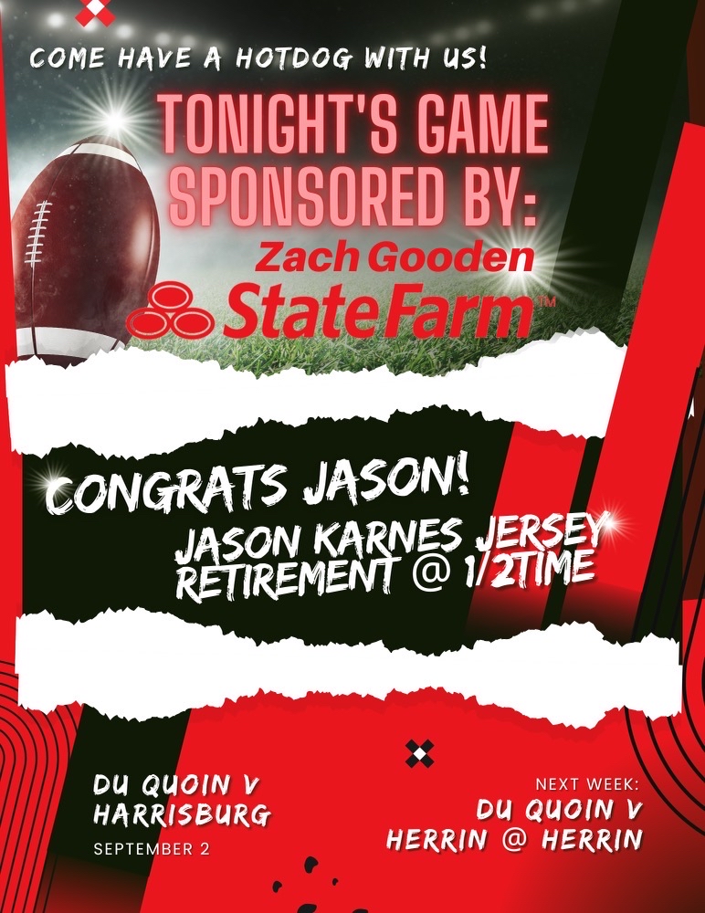 Tonight game will be sponsored by Zach Gooden - State Farm!  Thank you Zach for your support of Indian Athletics! <a href="/duquoinHS/">Du Quoin High School</a> @Press_Weekly @DuQuoinIndians <a href="/DuQuoin300/">Du Quoin CUSD 300</a>