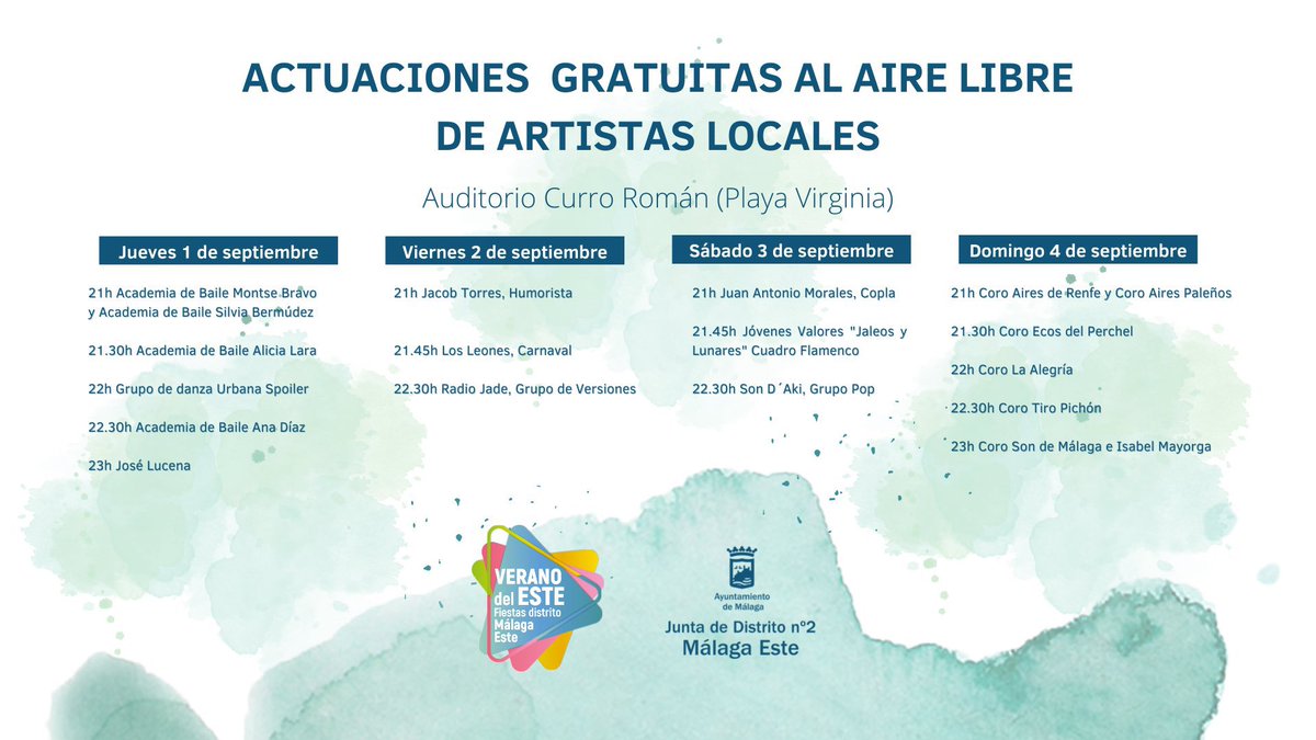 PTV_Malaga's tweet photo. #PlanazosFinde 

🌜🎶Disfruta este fin de semana de todas las actividades y conciertos al aire libre con artistas locales en las #NochesDelEste https://t.co/7bVk2yy9HL
