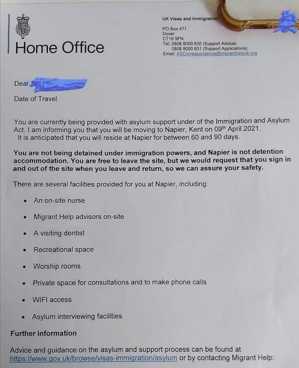 This is an official asylum support letter from the Home Office. Free access to a nurse, dentistry, advisors, WiFi and more. No wonder tens of thousands of migrants are coming!