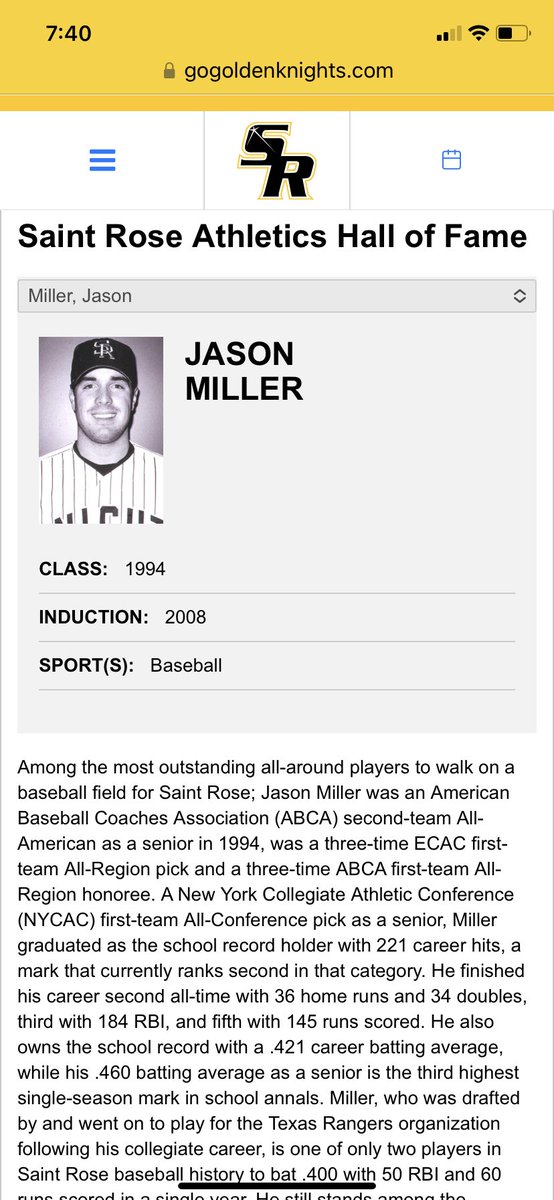 MarinersLegion's tweet photo. Did you know that former @PHSHornets & @MarinersLegion standout Jason Miller began his career at @ClintonSUNY before transferring to @CollegeofStRose? After St. Rose, Miller was drafted by the @Rangers. #BringBackBaseball @PlattsburghNews @prsports https://t.co/NbhrciZRhC