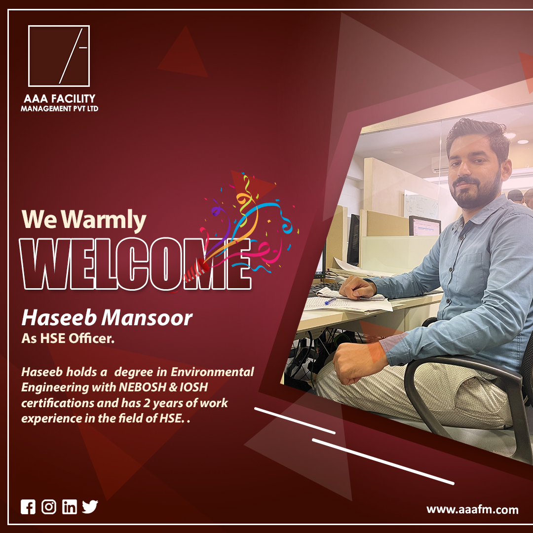 AAAFMPvtLtd's tweet photo. Letโs Welcome 'Haseeb Mansoor' on board.
#AAAFM #aaafacilitymanagement #hseofficer #HSE #Welcome #karachi #Islamabad #Lahore https://t.co/rrijFGHuKZ