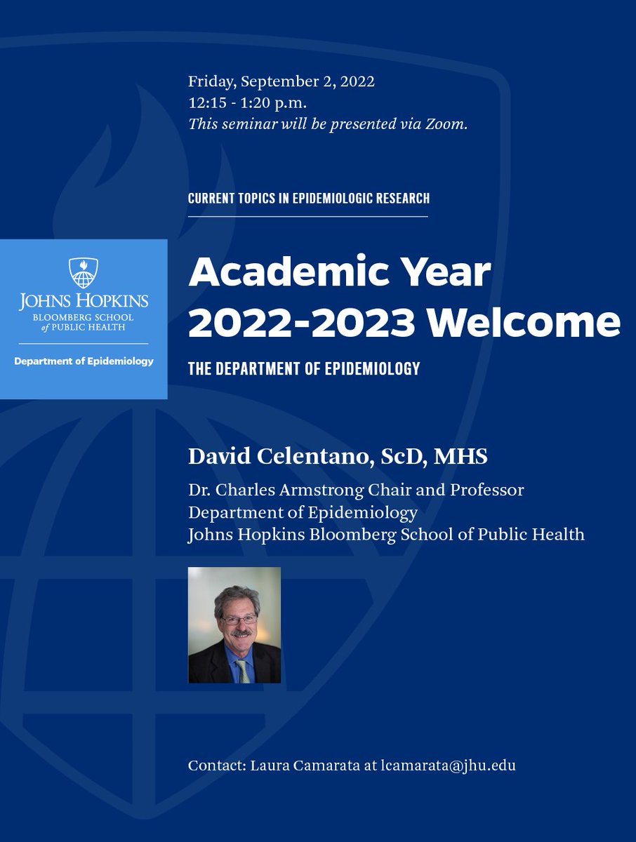 Johns Hopkins Epidemiology (@johnshopkinsepi) on Twitter photo Excited to begin another academic year of Current Topics in Epidemiologic Research with none other than our own chair, <a href="/dcelent1/">David D Celentano</a>! Excited to begin another academic year of Current Topics in Epidemiologic Research with none other than our own chair, <a href="/dcelent1/">David D Celentano</a>!