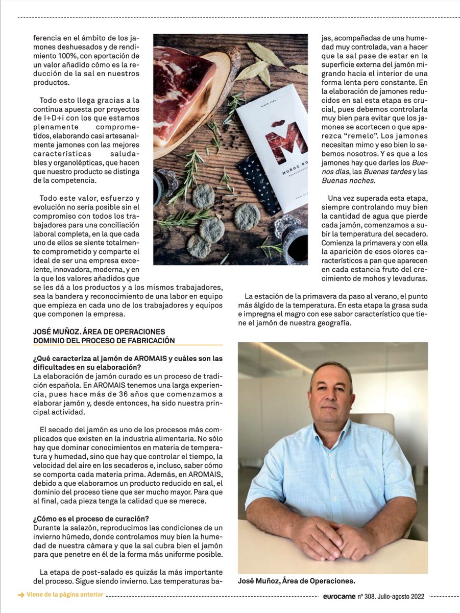 jamonesaromais's tweet photo. Aromais se posiciona como una referencia de calidad e innovación en jamón curado.
Artículo de Eurocarne - La guía cárnica 2022.
El directorio de industrias cárnicas más completo
Nº 308 julio-agosto 2022
#Eurocarne #eurocarne #jamon #aromais #superham #reducidoensal #serrano https://t.co/V7jLDMDiak