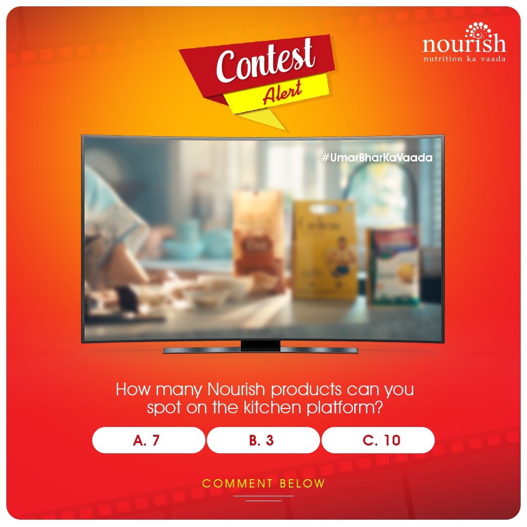 WorldOfNourish's tweet photo. Comment
Contest Terms &amp; Conditions:
- Whoever gives the correct answers to all the 4 contest posts, will be chosen as the winner.
- #Nourish #UmarBharKaVaada #NutritionKaVaada are mandatory hashtags 
- 3 lucky winners will get an exciting gift from Nourish
https://t.co/HqbiVOSPyr https://t.co/IRVrK5mJ7f