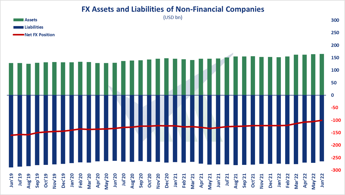 verimetrik_eng's tweet photo. 🇹🇷 FX Assets and Liabilities of Non-Financial Companies, Jun'22 - Net foreign exchange deficit recorded $bn100,1. Short-term foreign exchange surplus recorded $bn60,8.

#Türkiye #realsector #fx #asset #liability https://t.co/z7wlBVaGxS