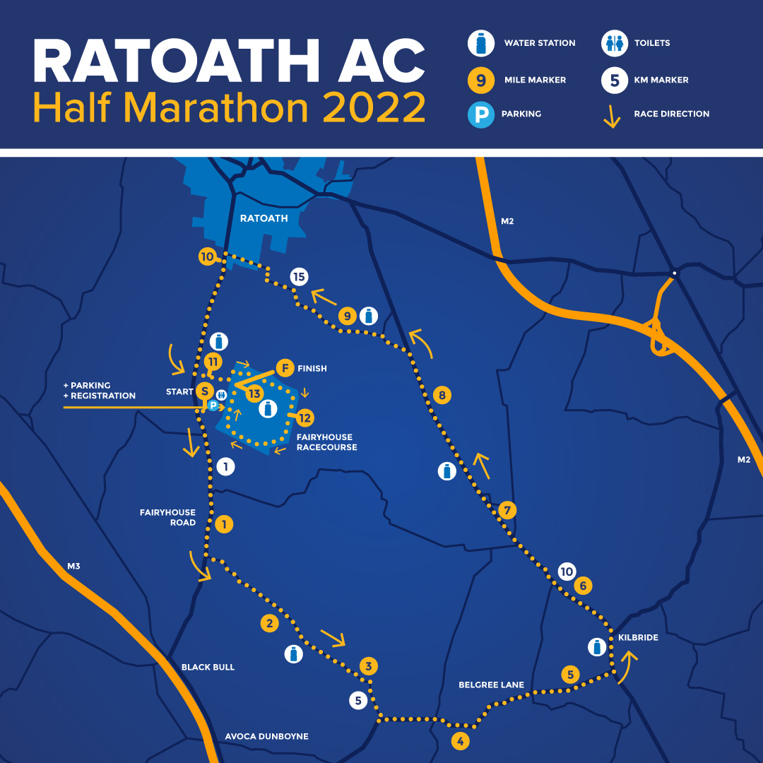 ℹ️Ratoath Half Marathon incorporating National Half Marathon Championships 

📅10th September 2022
📍Fairyhouse Race Course
⏰Race starts: 9:30am

More information⤵️
ratoathhalf.webflow.io