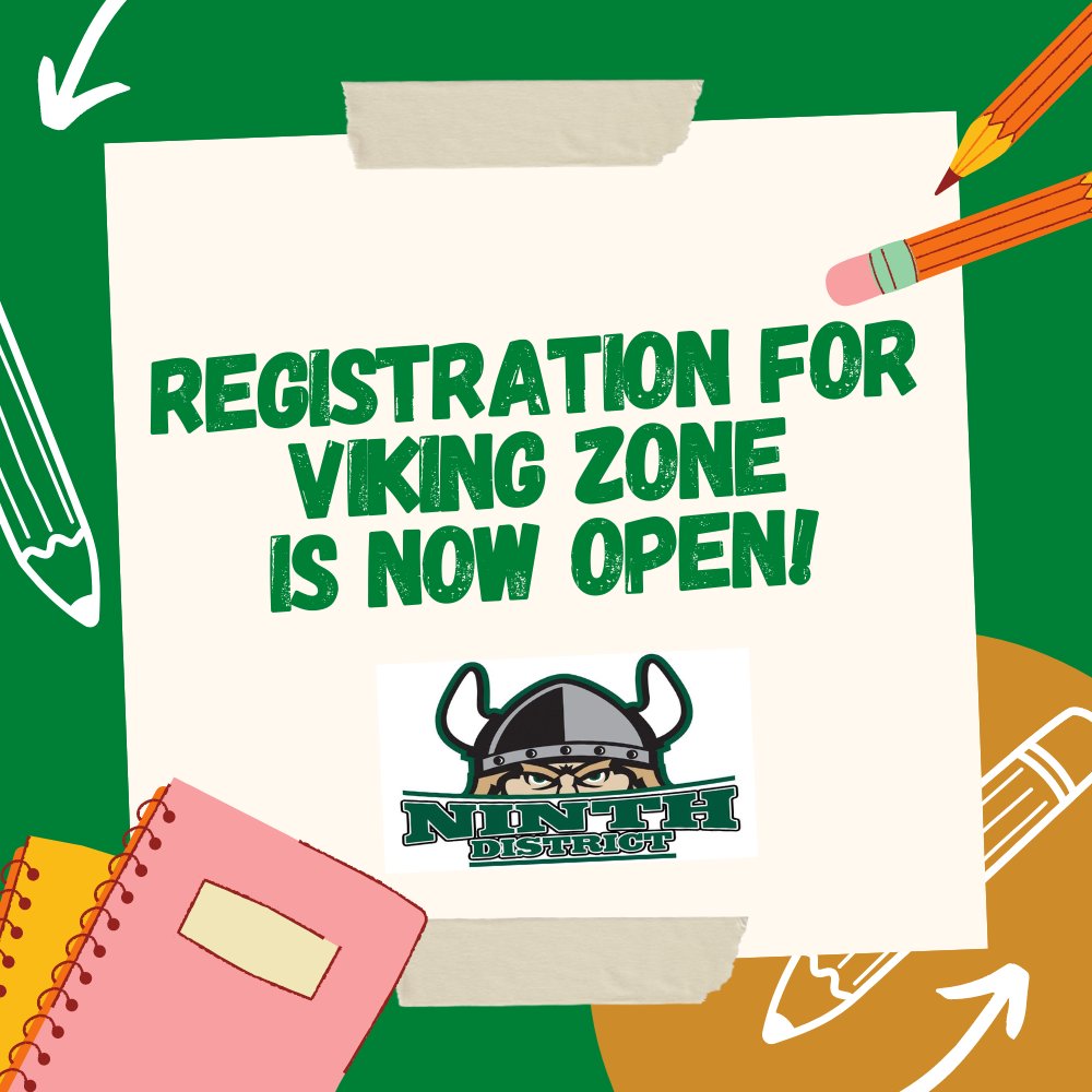9thDistVikings's tweet photo. Families, the Viking Zone after-school program will begin Monday, September 19th with programming offered Monday - Thursday. A registration form must be completed for your student to attend. https://t.co/JpgCnE4AFk