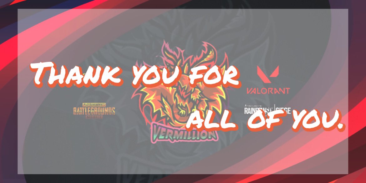 TeamVermillion_'s tweet photo. 【ご報告】
この度、選手の私生活多忙によりVALORANT部門を解散する運びとなりました。
それに伴い、Team Vermillionは2022年9月2日をもちまして、解散させていただくことになりました。

発足から約2年半という長きに渡り、皆様から沢山のご声援を頂きましたこと、心から感謝申し上げます。 https://t.co/NrrCHQC0BK