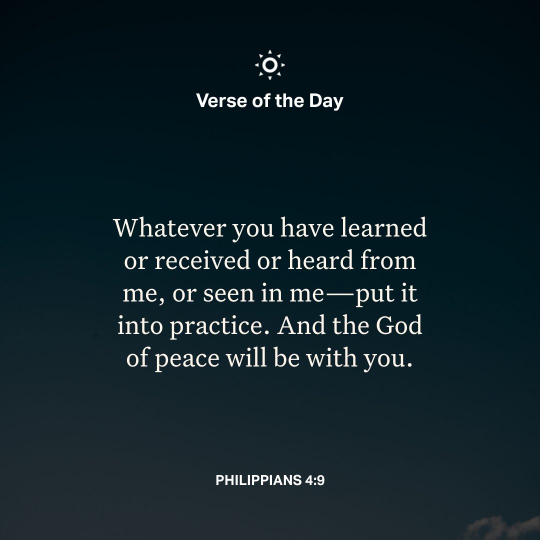 YouVersion's tweet photo. Philippians 4:9 https://t.co/6lsGwTat6P
