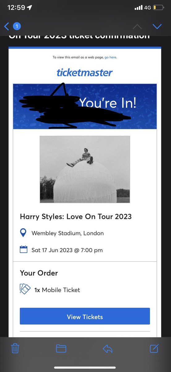Isabel34490534's tweet photo. I have one rear pitch Harry ticket on Saturday 17th June at Wembley selling for £92.67 for anyone who wants it. https://t.co/sHjrUTwaVx