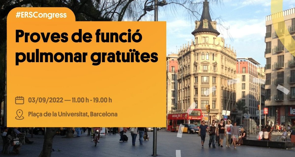 ISGlobal (@isglobalorg) on Twitter photo 🫁 Barcelona posa a prova la seva funció pulmonar!
Aquest dissabte, en el marc de l'#ERSCongress, professionals de la #SalutPulmonar realitzaran espirometries gratuïtes a la plaça Universitat.
👉 ow.ly/5yyh50KywNt
#ERS2022 #HealthyLungsForLife cc <a href="/judithgarciaaym/">JudithGarciaAymerich</a> 🫁 Barcelona posa a prova la seva funció pulmonar!
Aquest dissabte, en el marc de l'#ERSCongress, professionals de la #SalutPulmonar realitzaran espirometries gratuïtes a la plaça Universitat.
👉 ow.ly/5yyh50KywNt
#ERS2022 #HealthyLungsForLife cc <a href="/judithgarciaaym/">JudithGarciaAymerich</a>