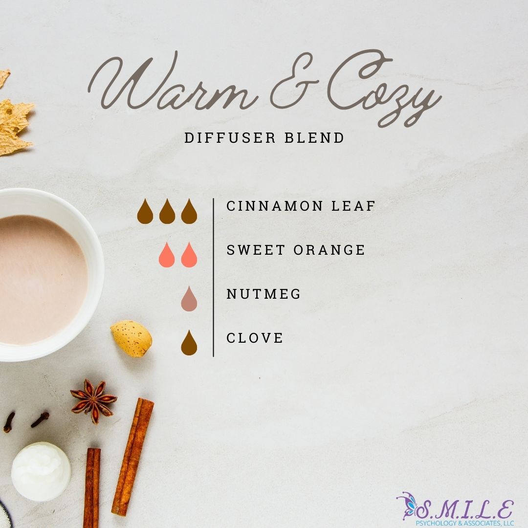 smilepsychology's tweet photo. Here's a diffuser blend that will surely help you welcome in the Fall season! 

#SMILEPsychology #mentalhealth #TherapyInColor #aromatherapy #sept #fallseasonapproaching #warmandcozy #diffuserblend https://t.co/KgtpLz9Zap