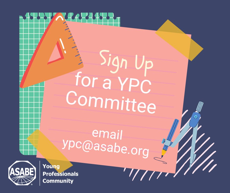 ASABEYPC's tweet photo. Interested in getting involved with YPC but don’t know how? One way is to join a sub-committee by emailing ypc@asabe.org to sign up! You can view the list of sub-committees in the YPC August Updates. https://t.co/rcpxbe6oWD