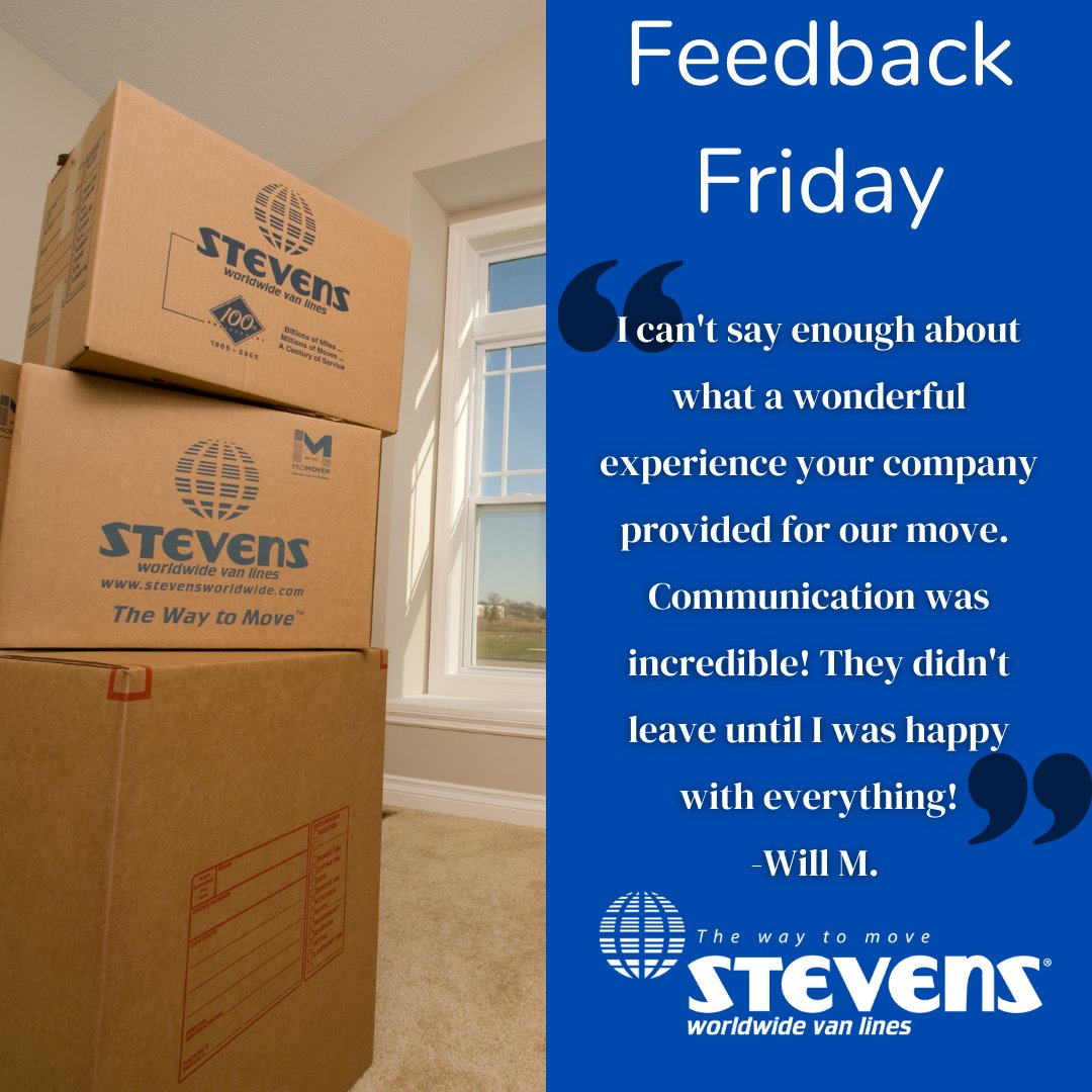 StevensVanLines's tweet photo. Will, we value communication just as much as we value our customers!   #FeedbackFriday #DriversWanted #HomeGoods #Trucking  #MovingDay #Movingout #NewHome #CustomerSatisfaction #Customersfirst #LoyalCustomers https://t.co/PJgw70hBqa