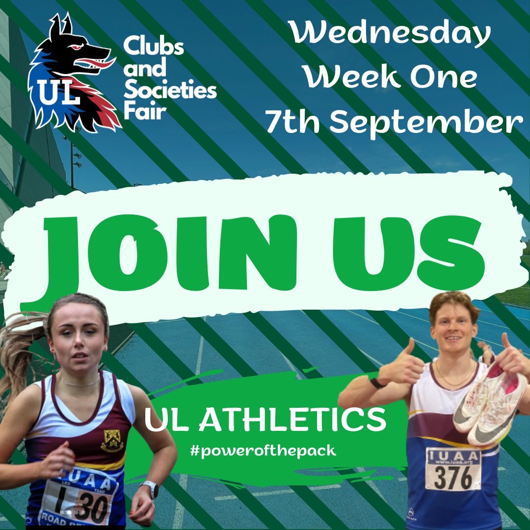 UL_Athletics's tweet photo. It’s that time to #findyourpack
Why not not come to the Clubs and Societies Fair in the UL Sports Arena next Wednesday and register in person! Meet some members of our club and find out all about the club’s activities for the coming year.
#powerofthepack https://t.co/GhIsigyE8G