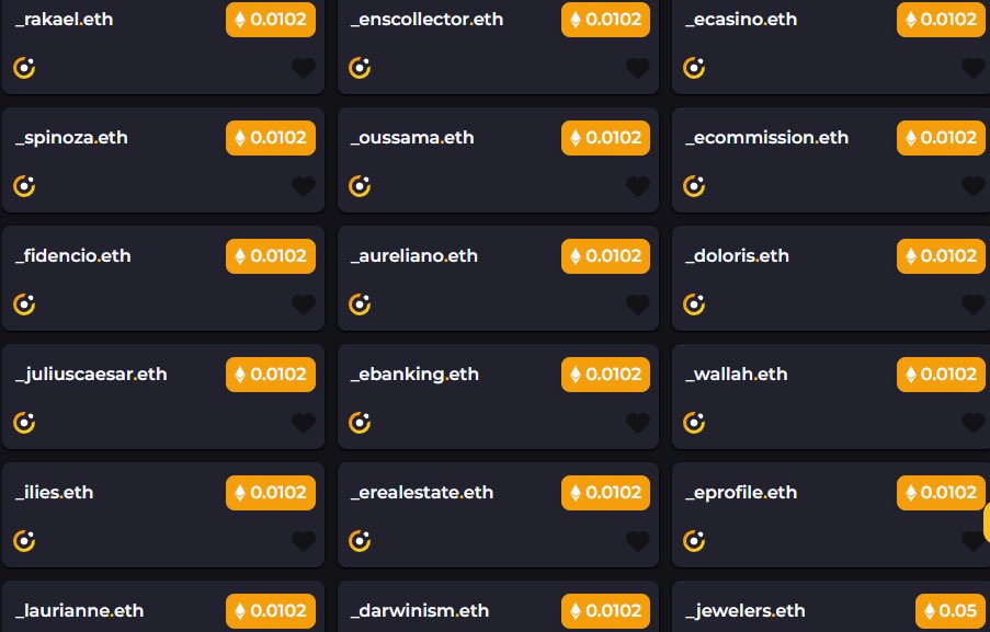 vladkash_eth's tweet photo. @Akashi30eth @ENSTradingPost All these underscores for 0.0102e 
Firstnames and other words such as:
_ecasino.eth
_egambling.eth
_emarket.eth
#eth #ens https://t.co/KYub1tZmlU