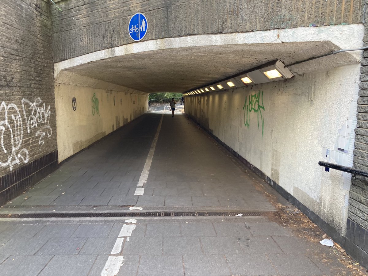 juliandobson's tweet photo. Excellent tour of Newcastle’s underpasses with @underpassesNCL exploring speed, time, fear, gender, art and hierarchies of movement and regulation - 81.1% of women surveyed increase their walking pace #RGSIBG22 https://t.co/AyptMb48fd