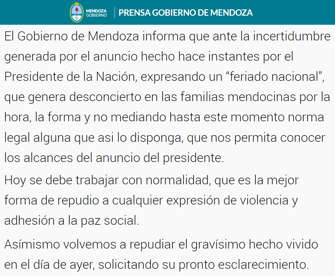 porquetendencia's tweet photo. "Mendoza":
Porque no adhirió al feriado decretado por Alberto Fernández https://t.co/au03ACewR5