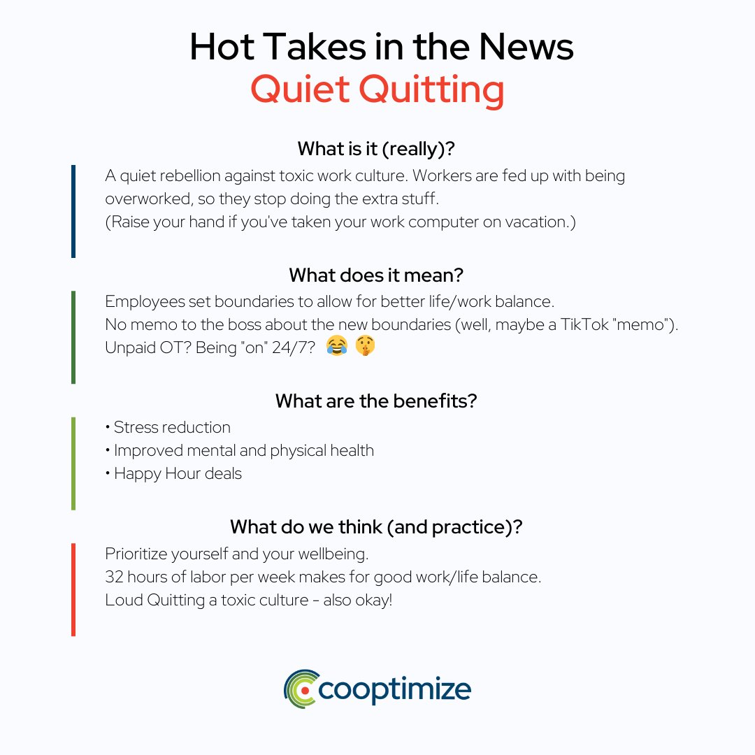 CooptimizeBI's tweet image. Lately, the corporate overlords have been pushing the term &quot;Quiet Quitting&quot; in the news. We broke it down...
#QuietQuitting