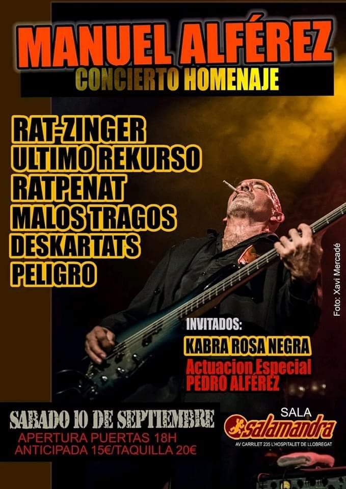 El proper 10/09 us esperem a totes per omplir la @sala_salamandra
No hi falteu!

RAT-ZINGER 
@ultimorekurso
Ratpenat 
<a href="/MALOSTRAGOSROCK/">MALOS TRAGOS</a> 
<a href="/deskartats/">Deskartats</a> 
Peligro
Kabra Rosa Negra
Pedro Alférez

Agafa la tela entrada: ⬇️
bit.ly/3eeKlwA

Salut i Ska!
A gaudir!

#deskartats
