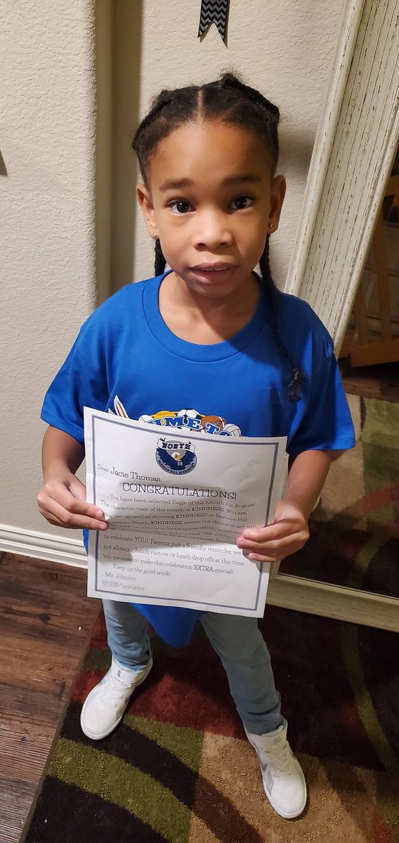 hrthomas13's tweet photo. Gotta give a huge shout out to @BarbersHillVB for being kind to Jacie!! She is returning it to her peers and said that the team had to know she was Eagle of the Month. Getting out of the car she said "Wings Up, Eagles on 3!" I love yall!!! https://t.co/yKf3GfdJSK