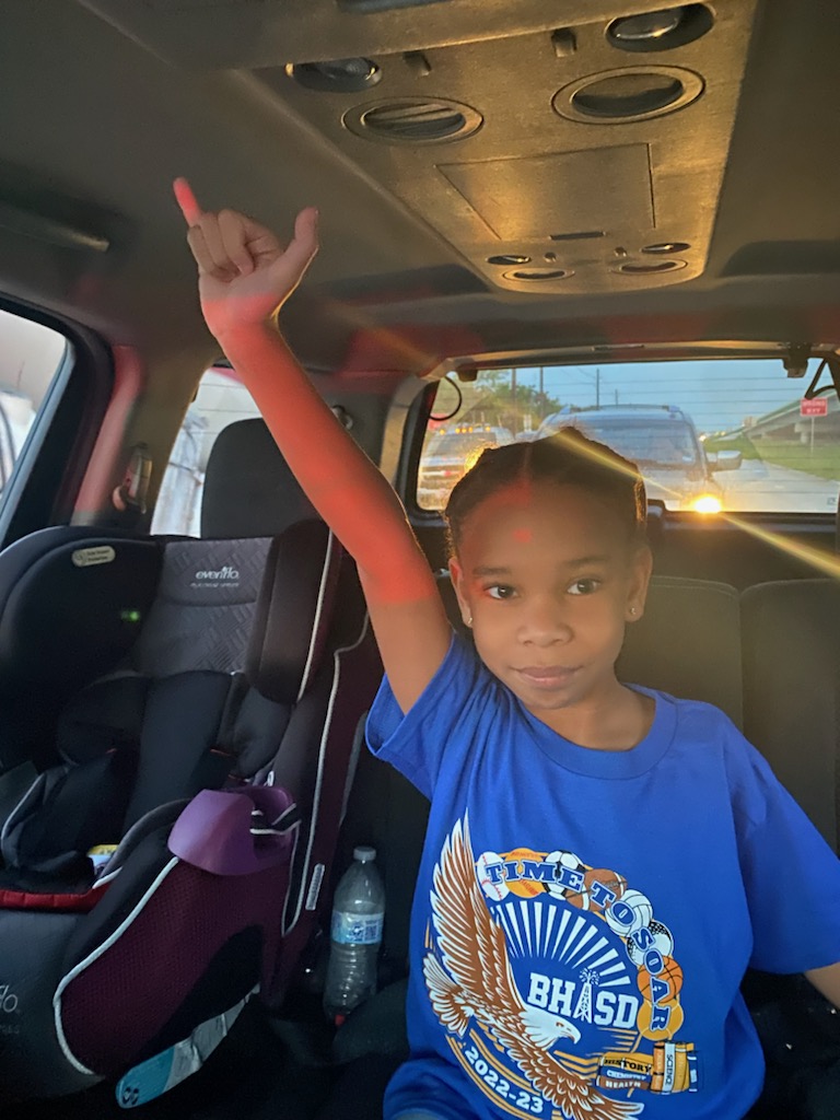 Gotta give a huge shout out to <a href="/BarbersHillVB/">Barbers Hill Volleyball</a> for being kind to Jacie!! She is returning it to her peers and said that the team had to know she was Eagle of the Month. Getting out of the car she said "Wings Up, Eagles on 3!" I love yall!!!