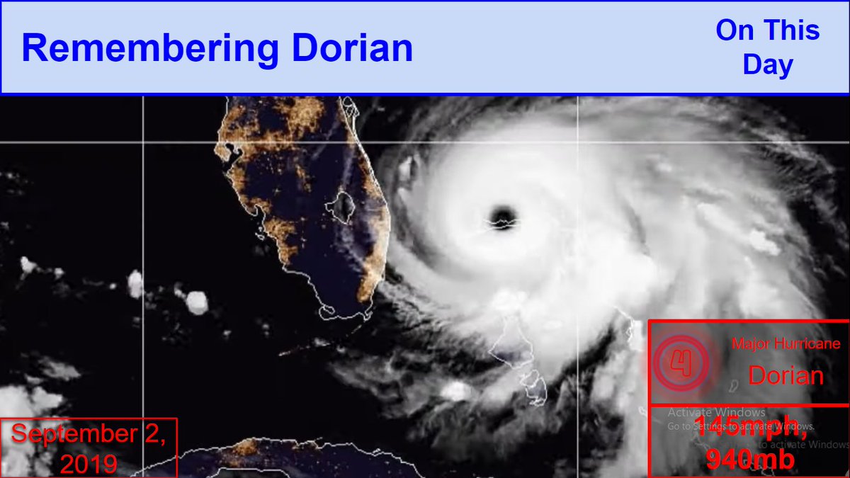 CycloneOTD's tweet photo. Remembering Dorian
On this day, 3 years ago, #hurricanedorian continued to stall over the #Bahamas as a Category 4 with winds of up to 145mph. #Dorian was expected to stall for another 1-2 days.
#dorian3 https://t.co/t16opnMhdl