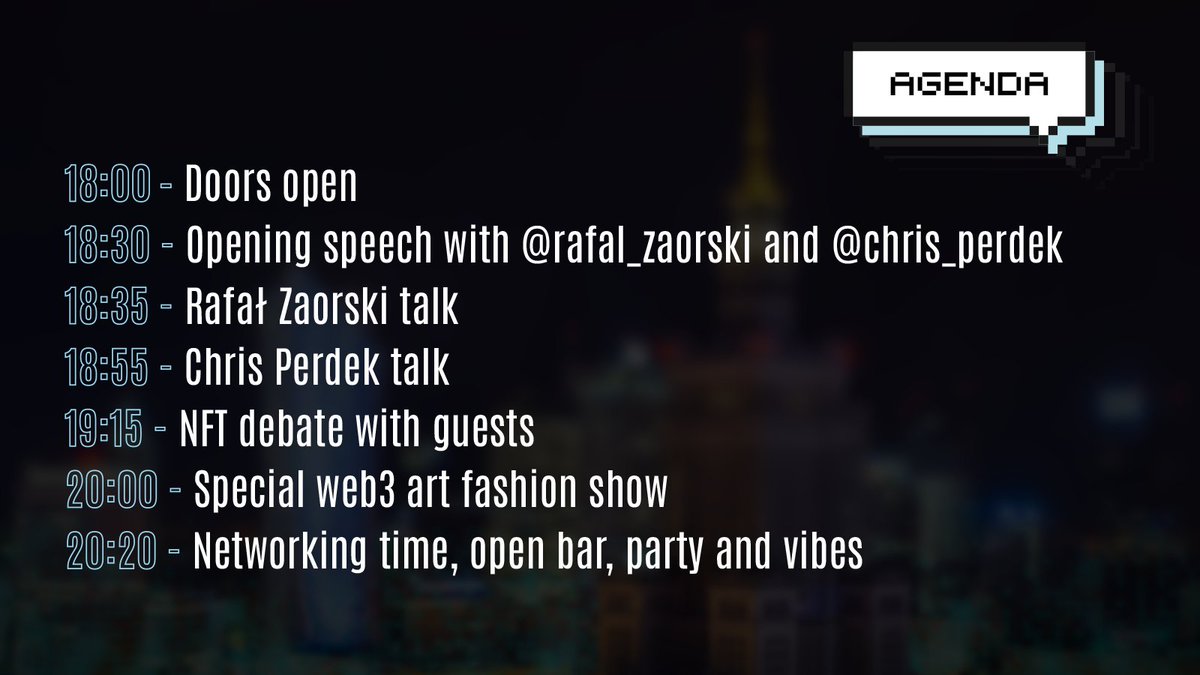 gm frens, we will see you tomorrow at 504. 

Below the event agenda, CET timezone ofc